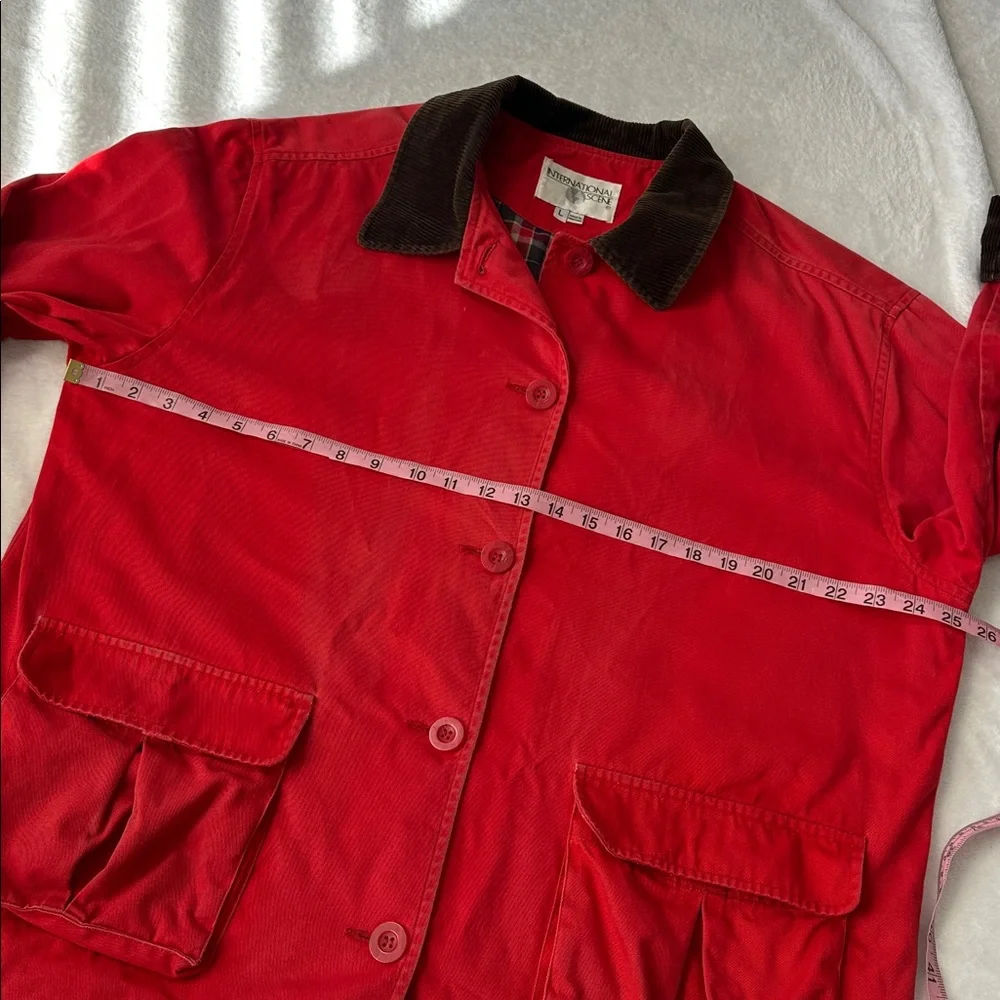 Vtg‎ Red Brown Corduroy Oversized Workwear Barn Chore Coat Field Jacket Cotton L